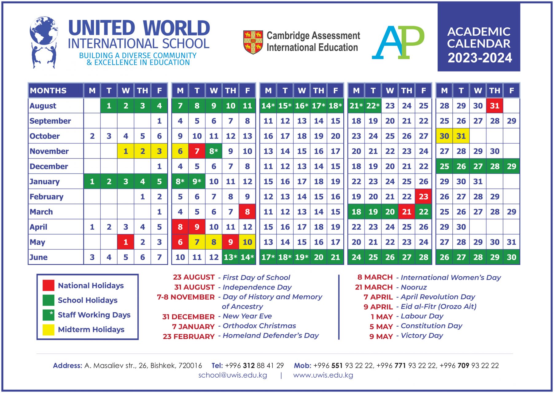 Academic Calendar United World International School