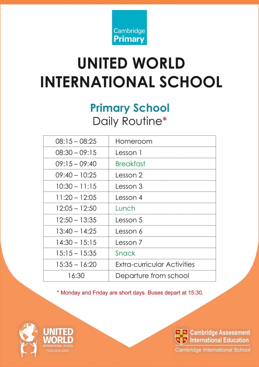 Daily Routine UWIS-2 primary | United World International School